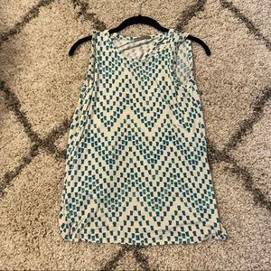 NWOT open back stitch fix top, teal blue cream